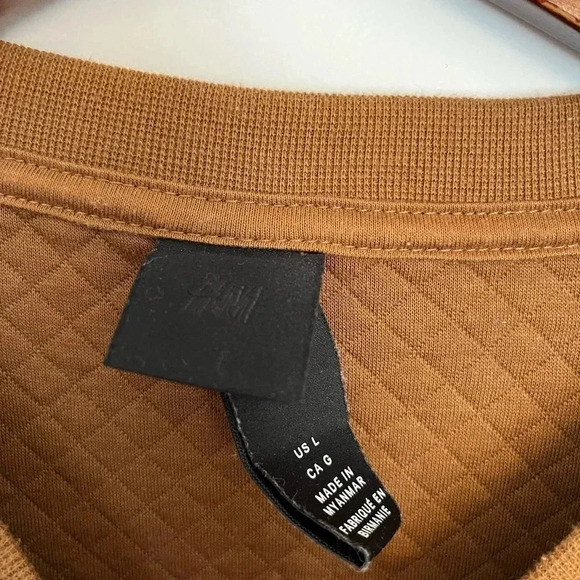 H&M brown  men quilted sweater size large - Picture 5 of 7